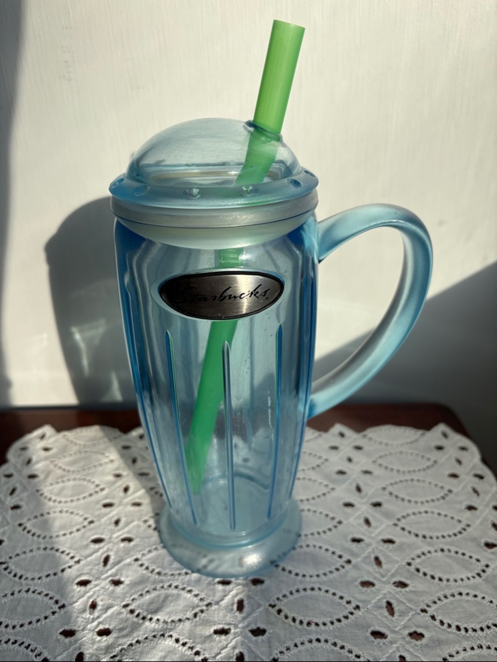 Vintage Y2k Starbucks Rocket Tumbler translucent blue travel mug no straw